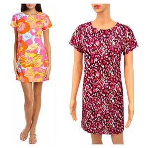 Jude Connally Ella Jude Cloth Dress Pink Cheetah Ikat Print Travel Easy Fit XS